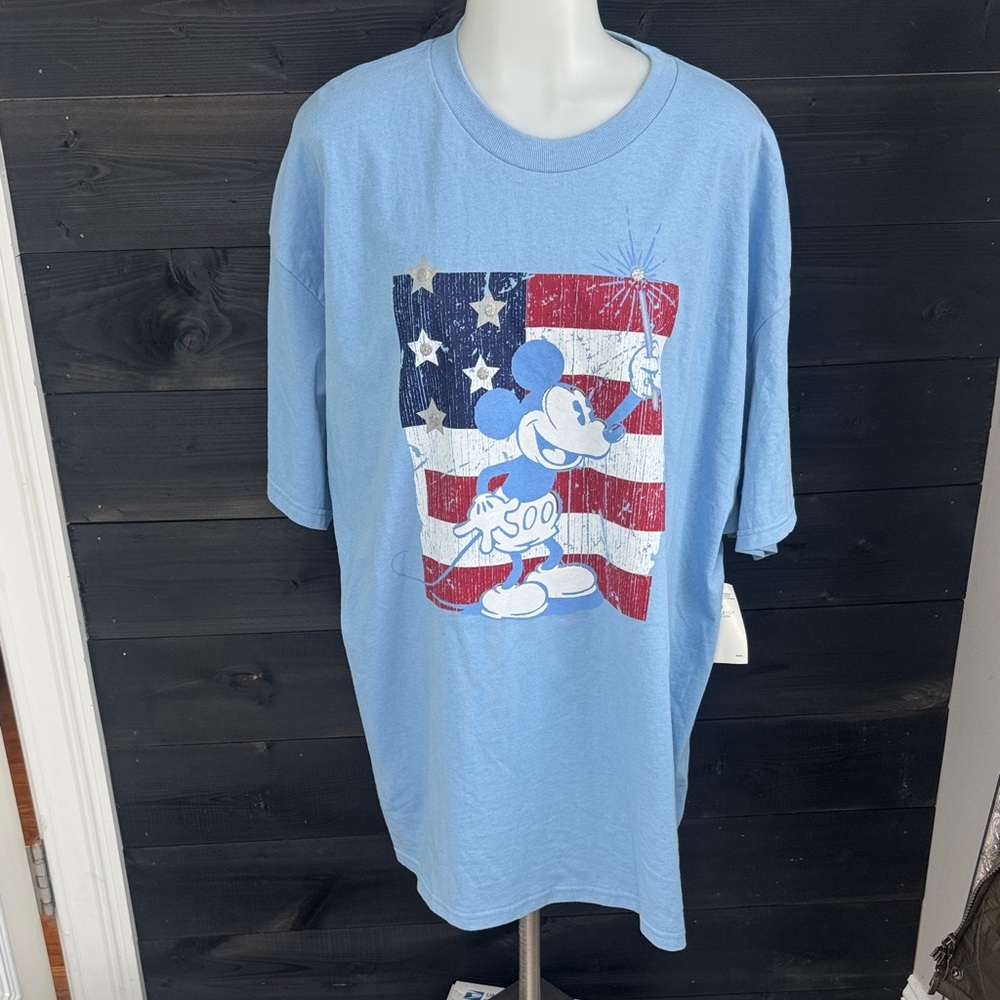 NEW Mickey Unlimited Vintag Blue Mickey Mouse USA Graphic Tee Short Sleeve Shirt